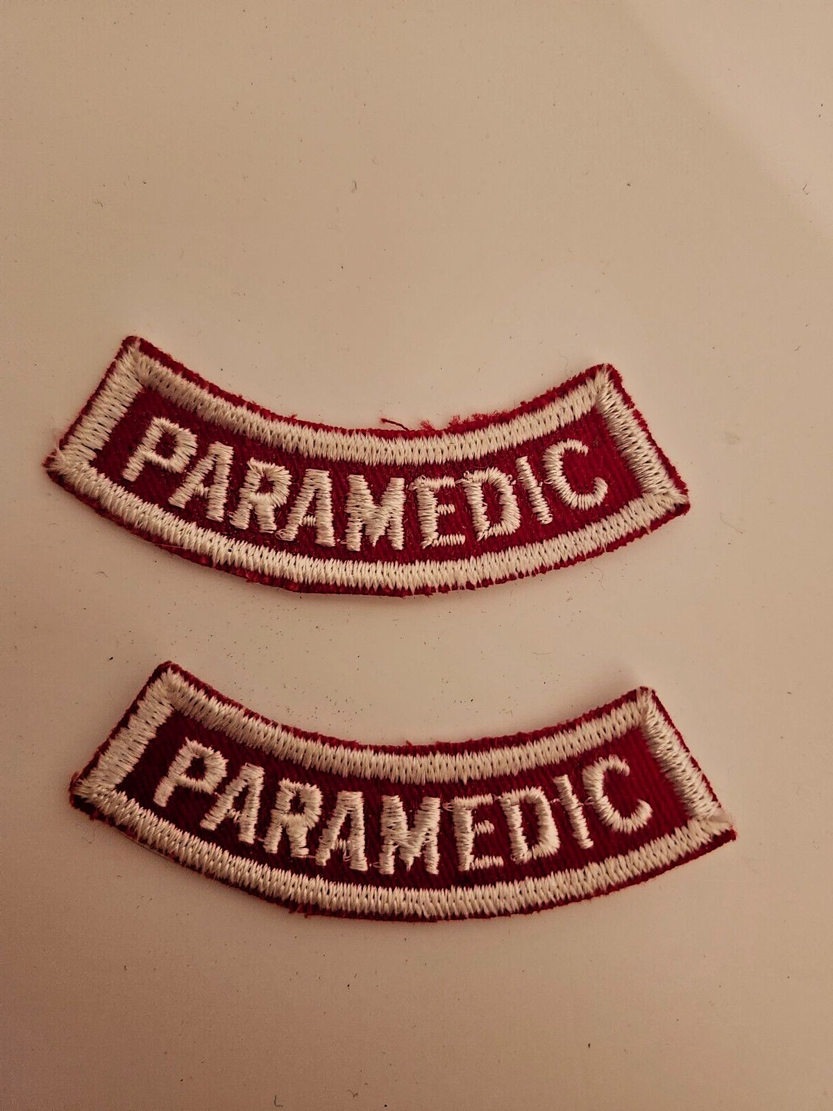 (2) PARAMEDIC Lower Rocker Patch WHITE on RED Twill NOS