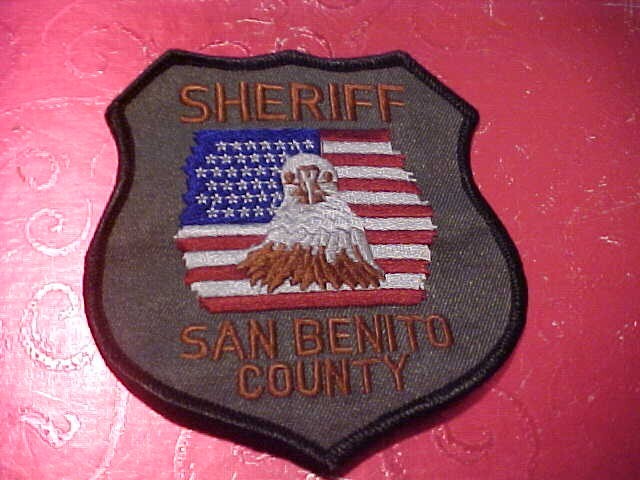 SAN BENITO COUNTY CALIFORNIA POLICE PATCH SHOULDER SIZE UNUSED BROWN LETTERS