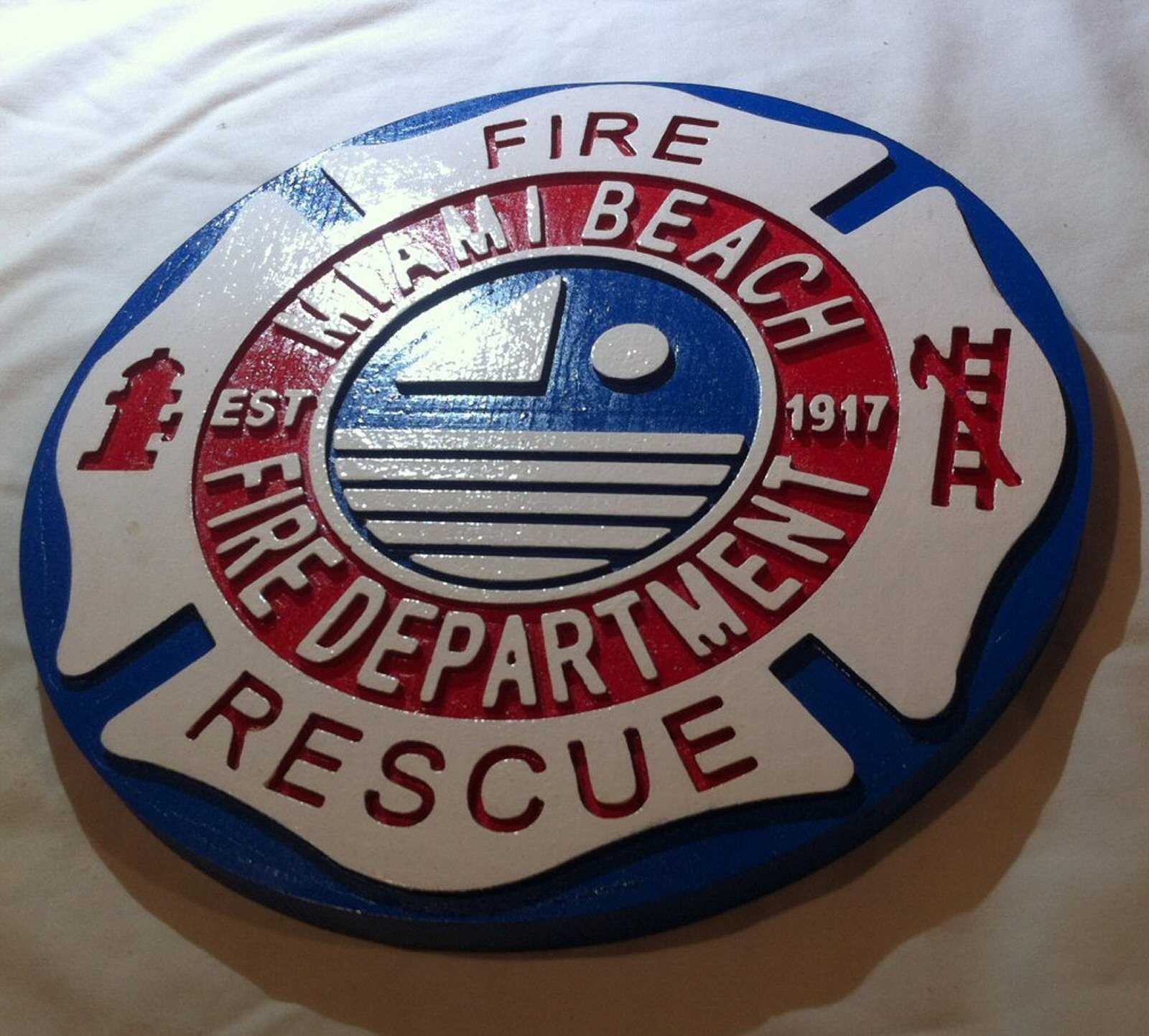 Fire Department Miami Beach 3D routed wood patch plaque sign