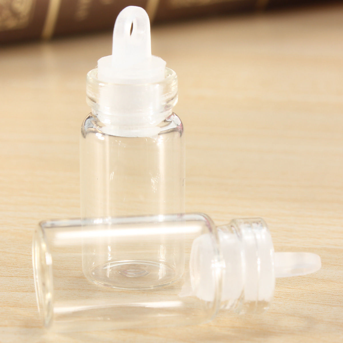 100pcs 1ml Empty Sample Vials Clear Glass Bottles with Plastic Lid Small Bottle