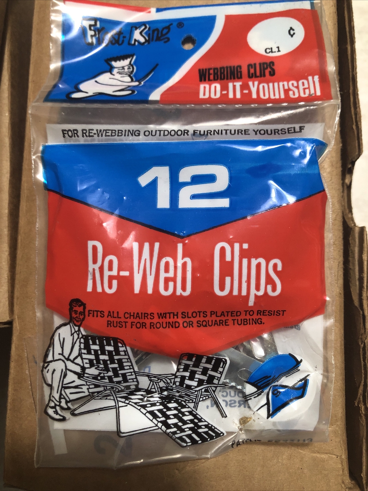 New Old Stock NOS Vintage Frost King Lawn Chair Furniture Re-Web Clips 12 Pieces