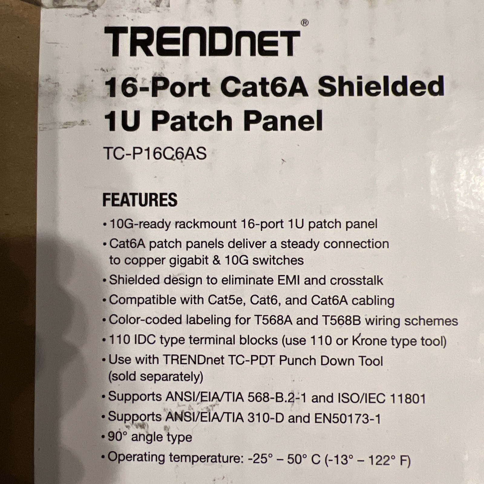 Trendnet 16-Port Cat6A Shielded 1U Patch Panel TC-P16C6AS
