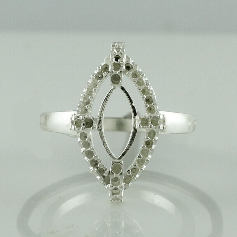 925 Sterling Silver 5x10mm Marquise Semi Mount Halo Ring For Wedding Ring