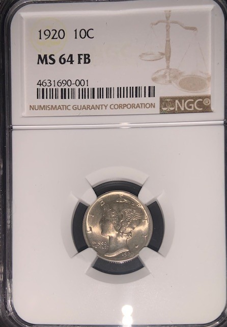 1920 Mercury Dime Full Bands NGC MS 64 FB Tremendous, eye-catching luster!