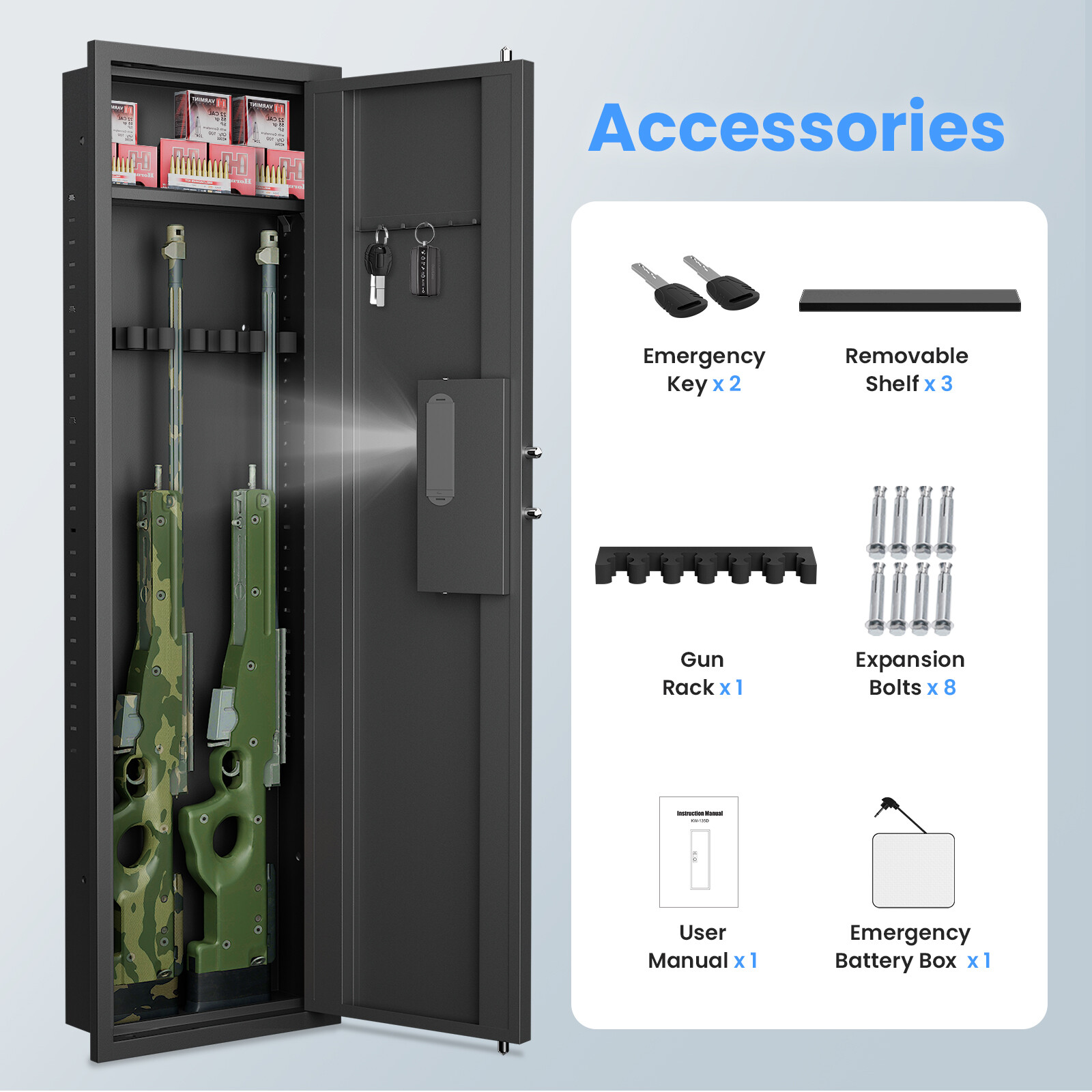 53" Digital Hidden Wall Safe Between Studs Wall Gun Safe for Rifles