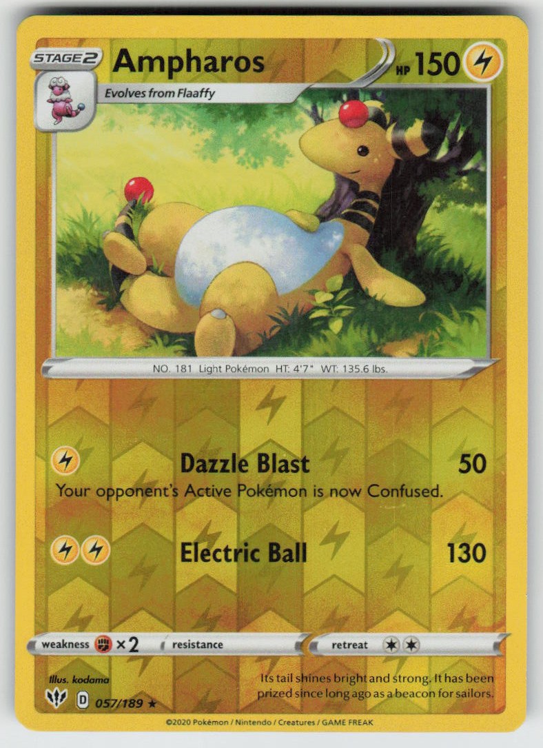 PO-04 Reverse Holo Ampharos 057/189 Rare SWSH03: Darkness Ablaze NM