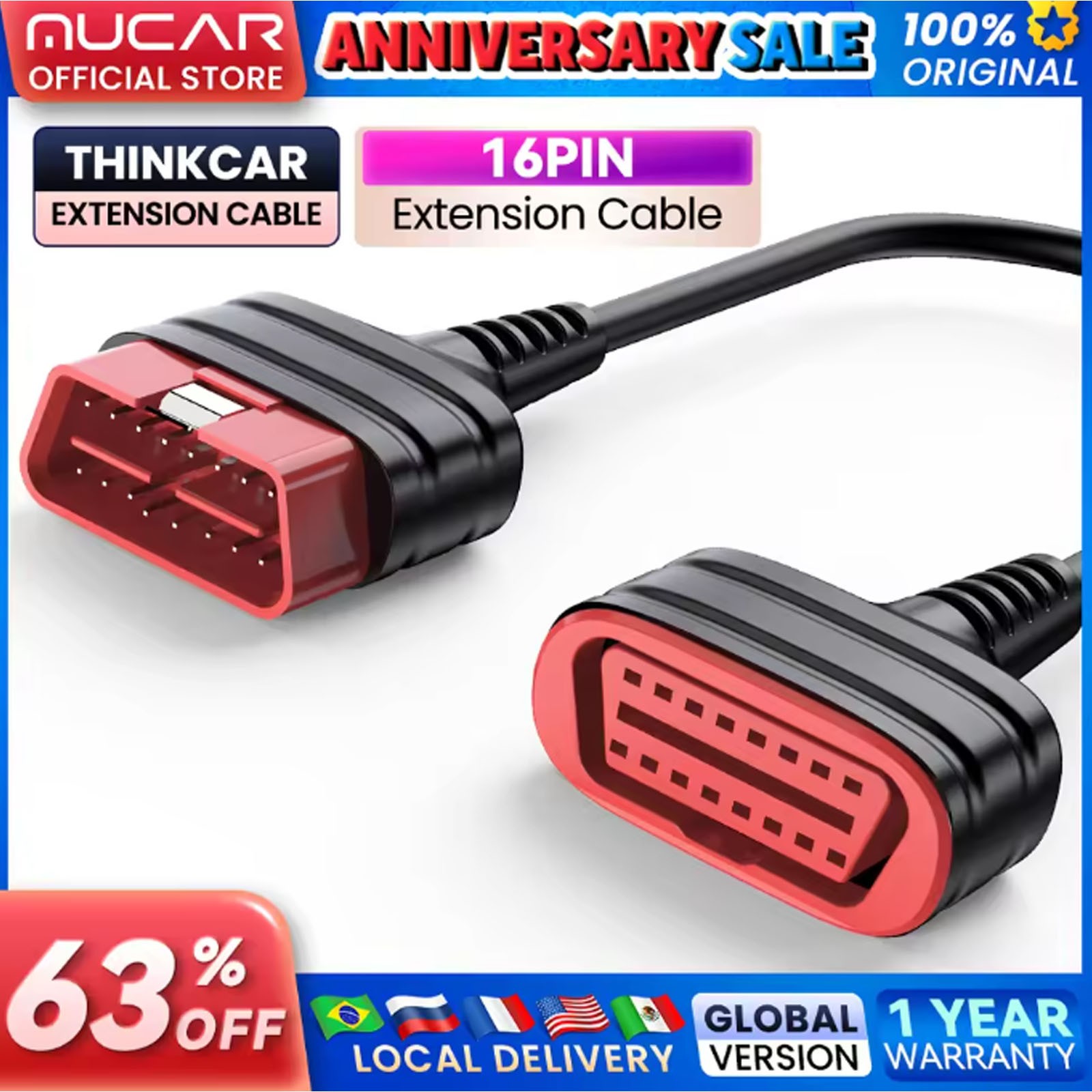 ThinkDiag 16 Pin Extension Cable Male To Female Port OBD2 Automotive Adapter