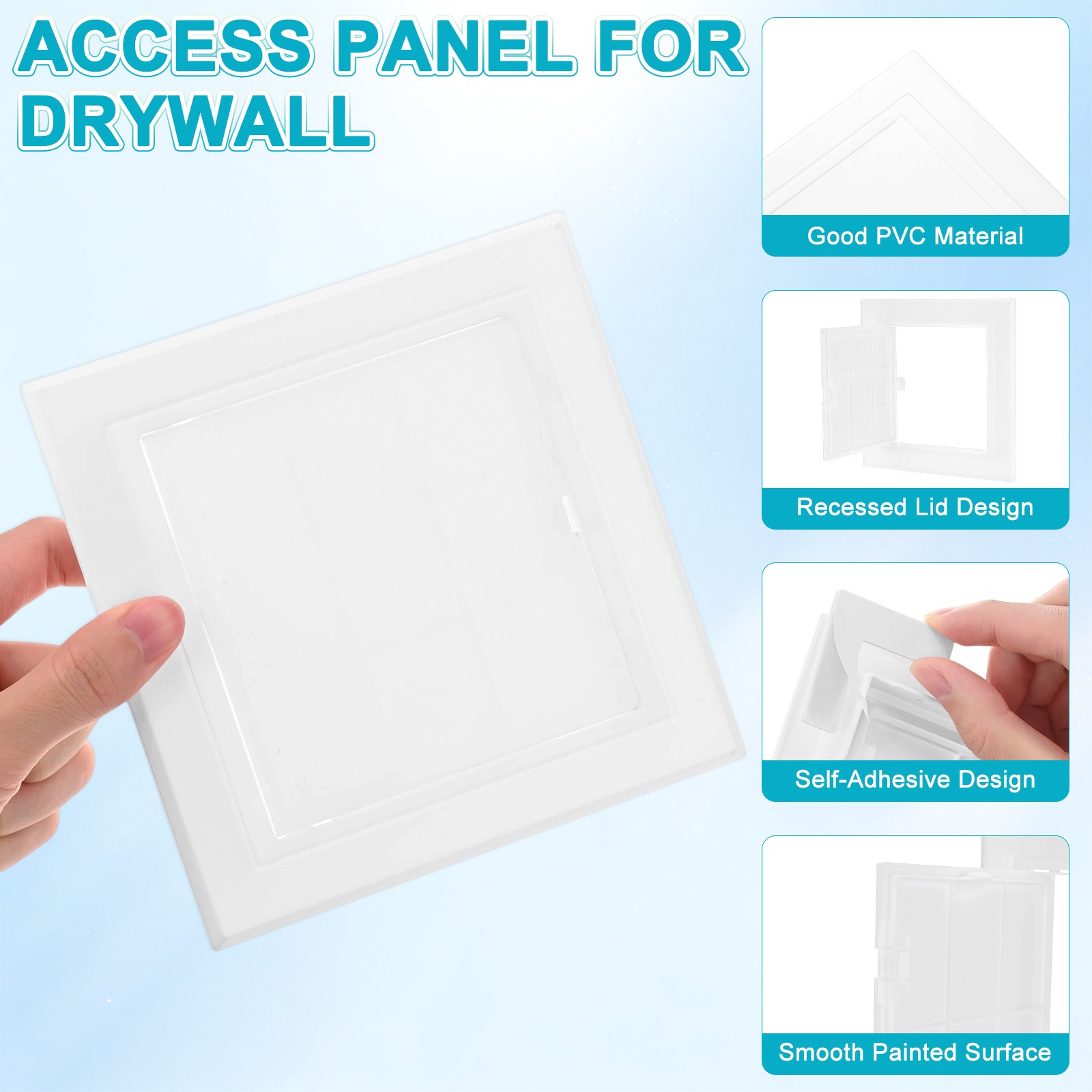 1-Pack Access Panel for Drywall, 4.9x5" Plastic Self Adhesive Cover [White]