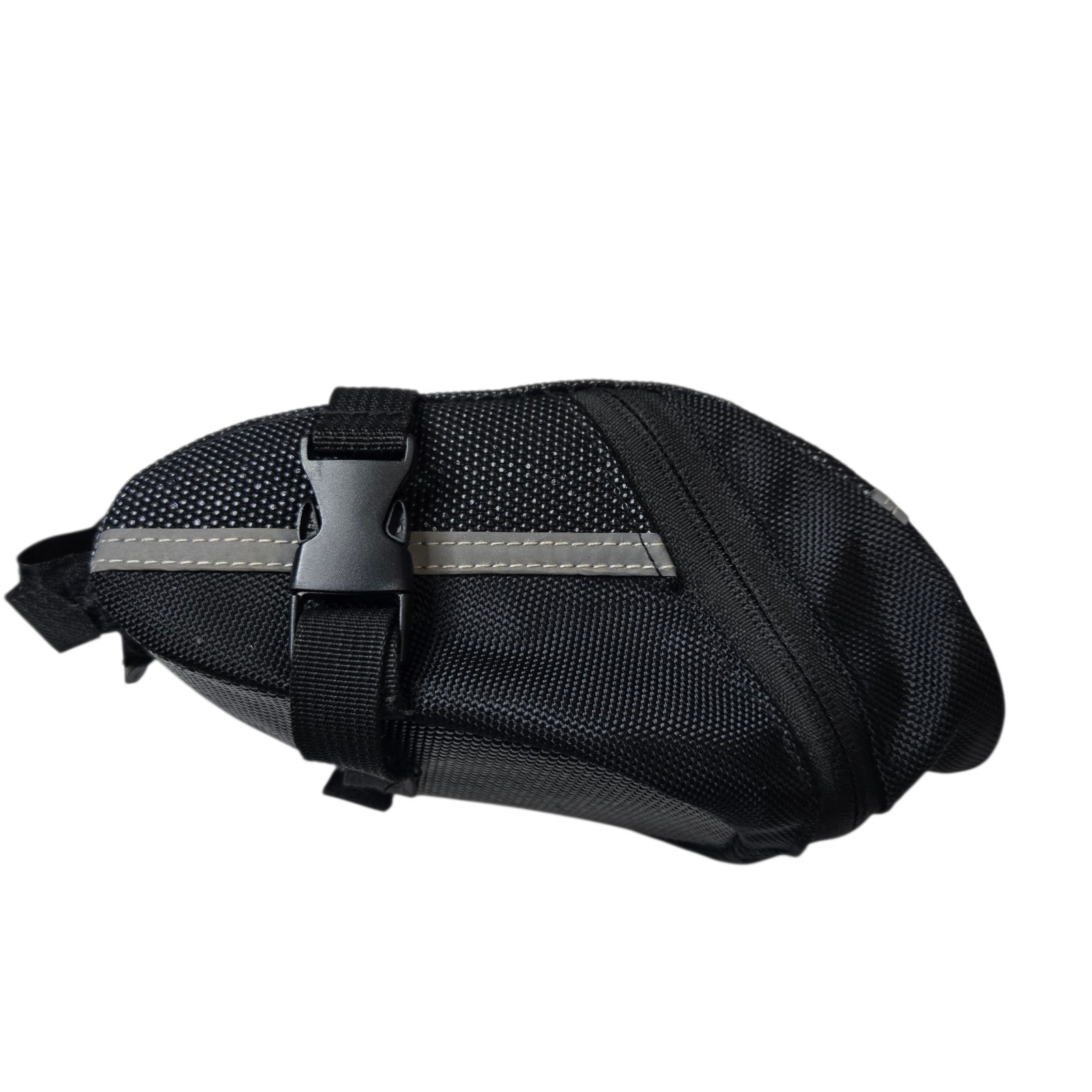 Black Nylon Bicycle Saddle Bag Reflective Lightweight Buckle Closure Seat