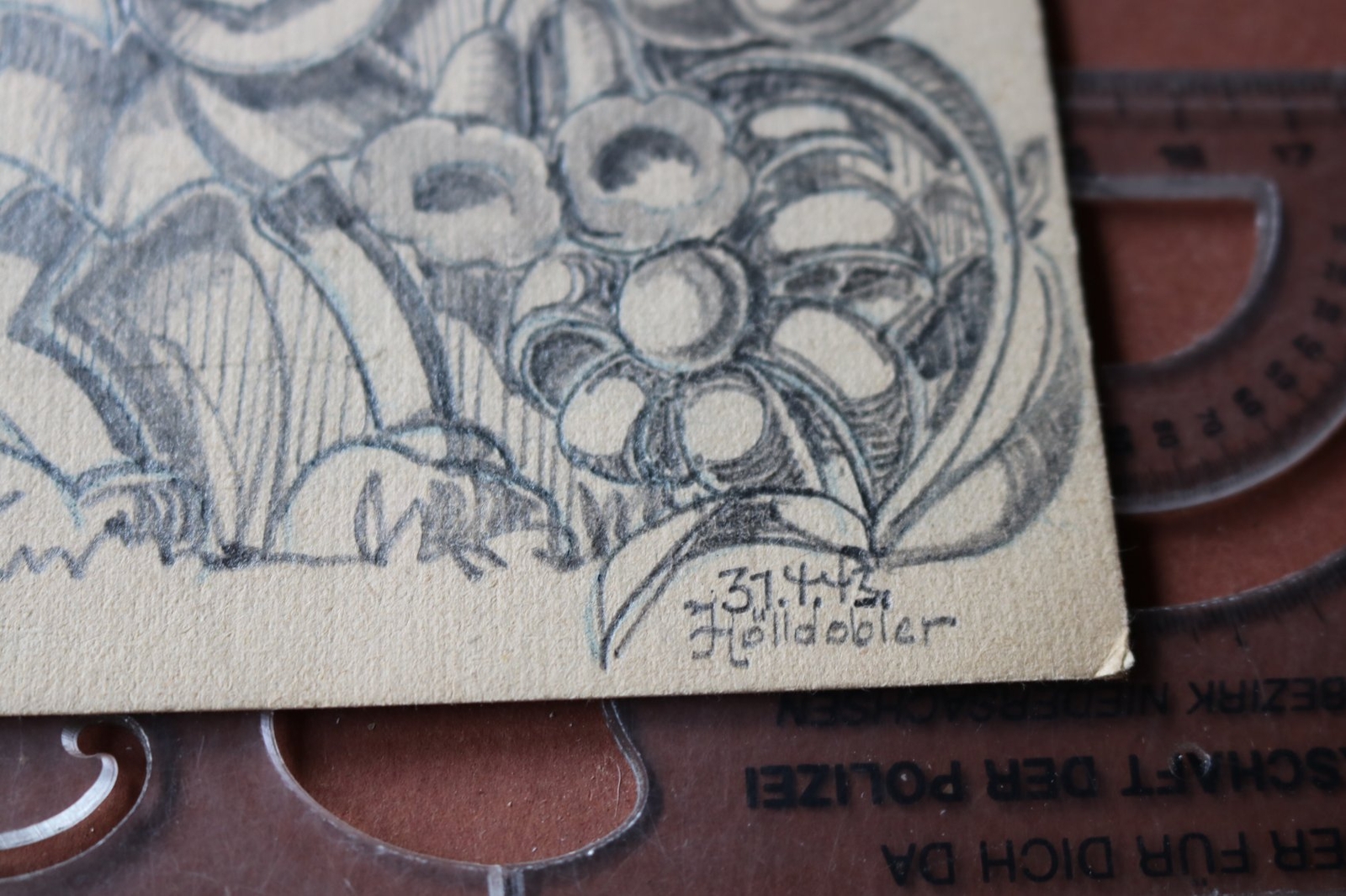 Great old hand drawing - leprechaun? Signed Höllldobler 1943