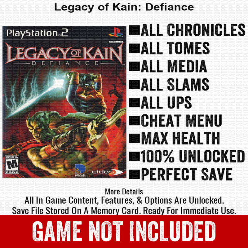 Legacy of Kain Defiance 100% PS2 Memory Card All CHEATS ITEMS