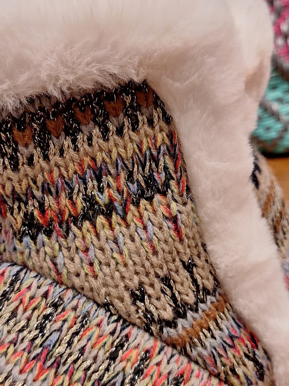 St John's Bay Booties Fur Lined Multicolored Woven Rubber Bottom MED NEW