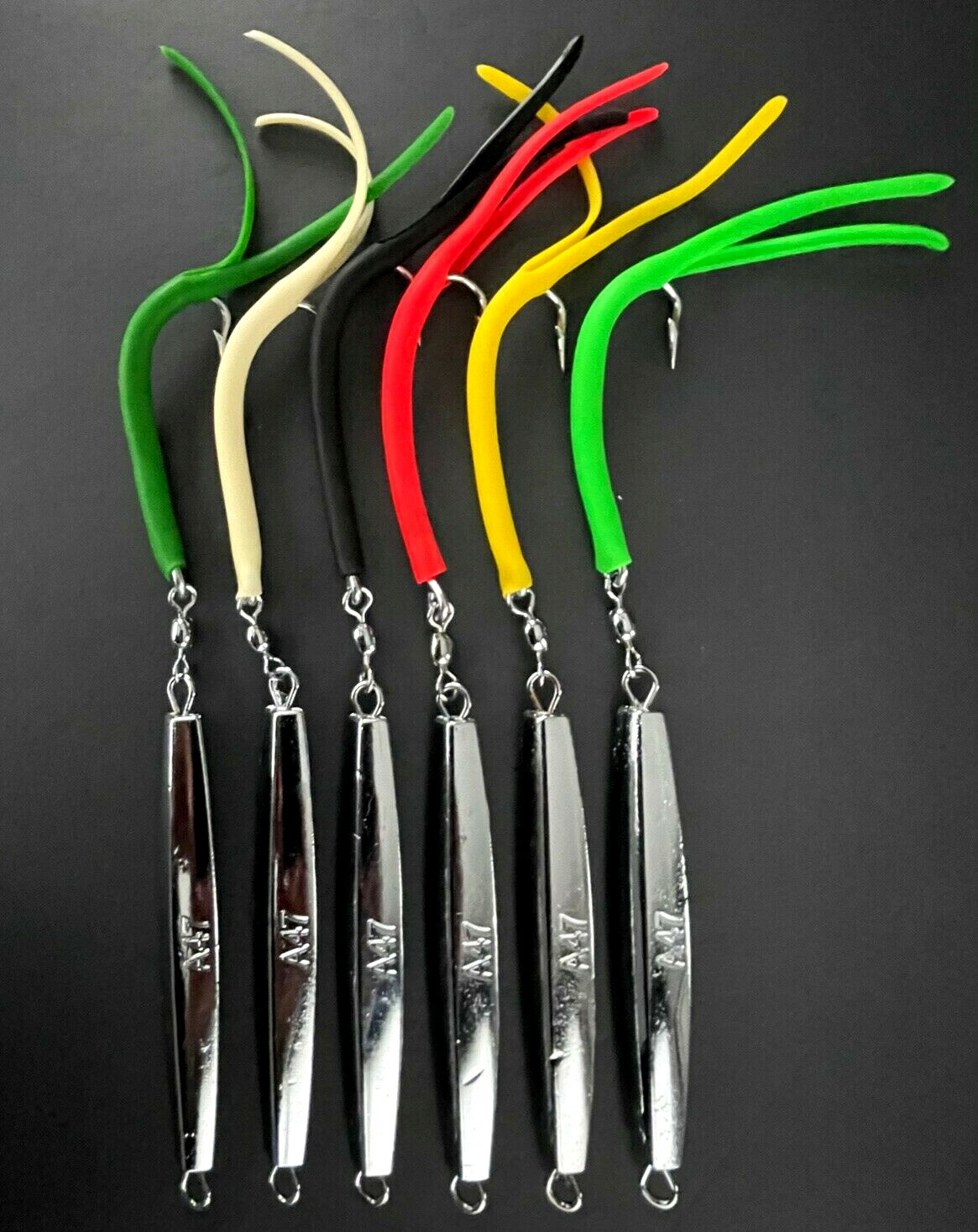 6 - A-47 Ava Diamond Jigs 4 oz. W/Split Tube Tails * Bluefish * Stripers
