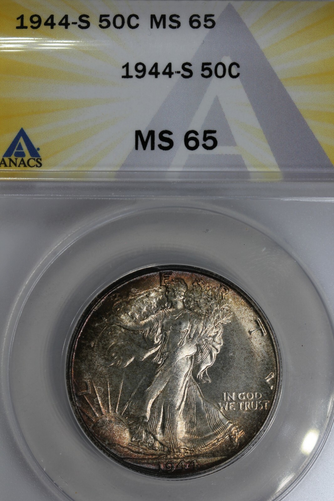 1944-S  .50  ANACS  MS 65  Walking Liberty, Half Dollar, Lady Liberty Half