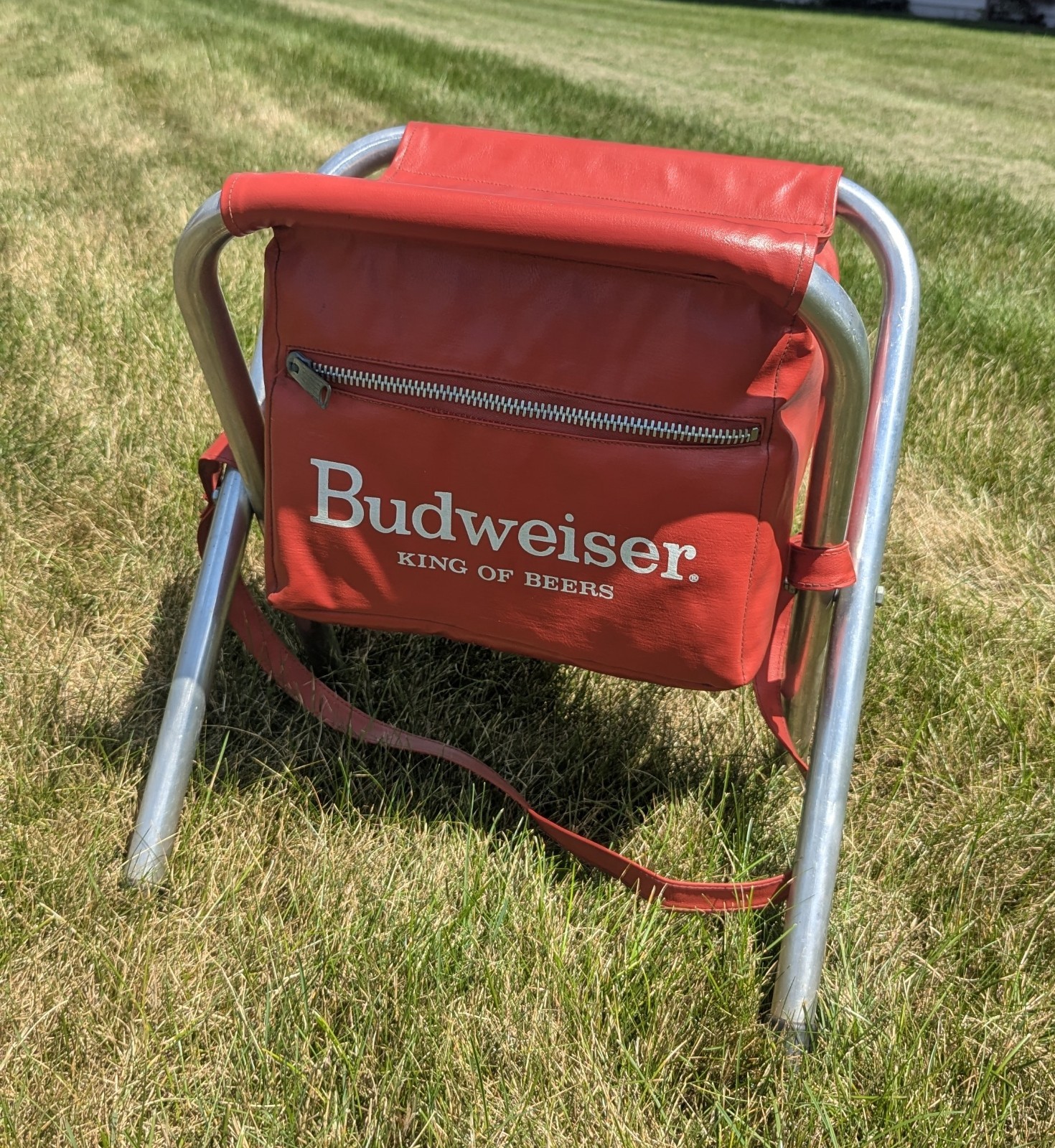 Rare Vintage 1970's Red Budweiser King Of Beers Cooler Folding  Seat Chair, EUC!
