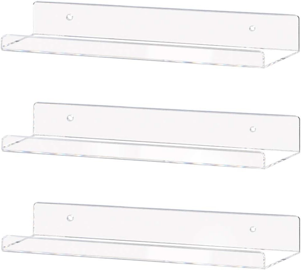 Clear Acrylic Shelf 15" Invisible Floating Wall Ledge Bookshelf Kids Book