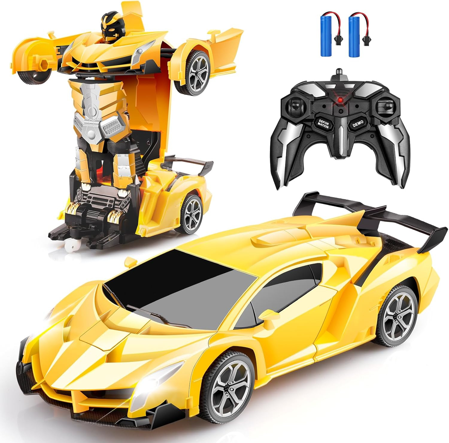 Transform RC Car Toy - Remote Control Car with Flashing Lights, One-Button Defor
