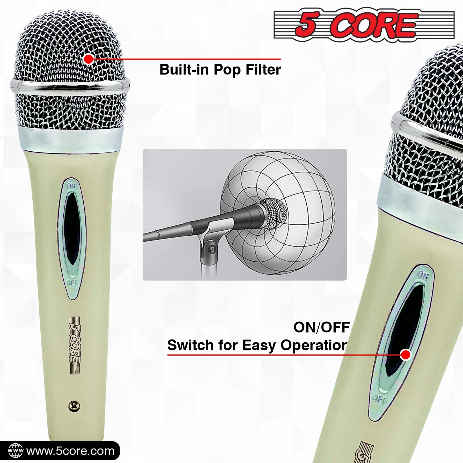 5Core Microphone Pro Microfono Dynamic Mic XLR Audio Cardiod Karaoke Vocal