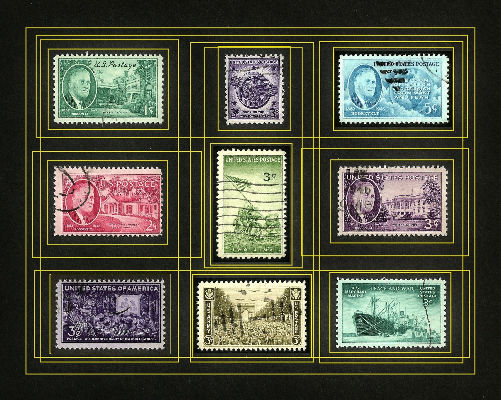 *OLD 1940's US WW2 collection of stamps WWll issues, iwo jima, FDR, etc.