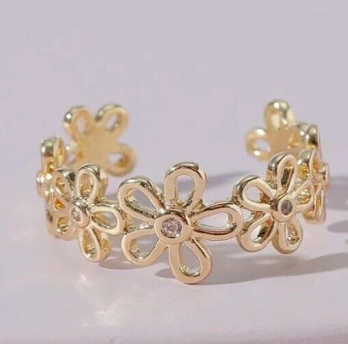 0.10cts NATURAL MOISSANITE Ladies Flower Adjustable Toe Ring Gold Plated Silver
