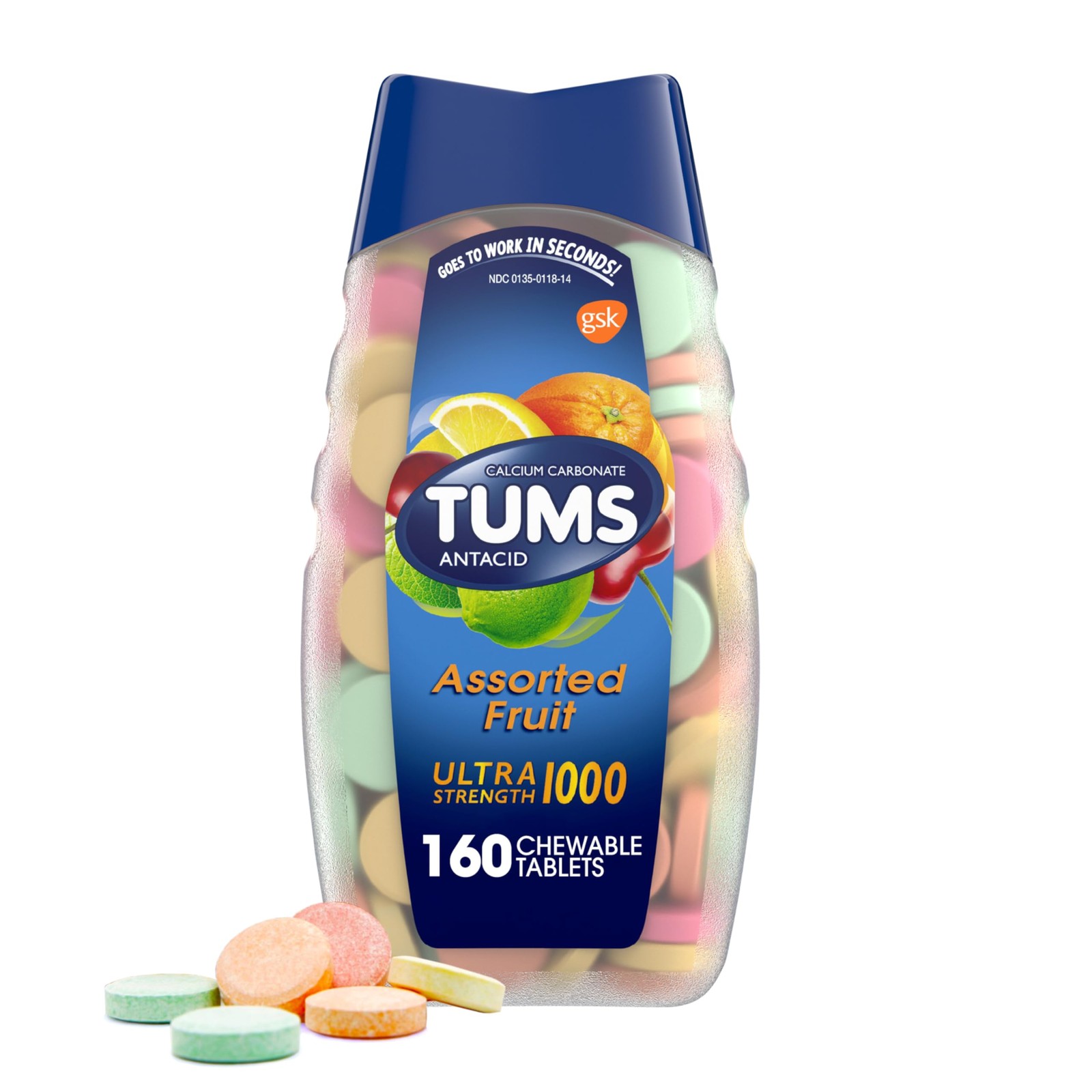 TUMS Ultra Strength Antacid Tablets for Chewable Heartburn Relief and Acid