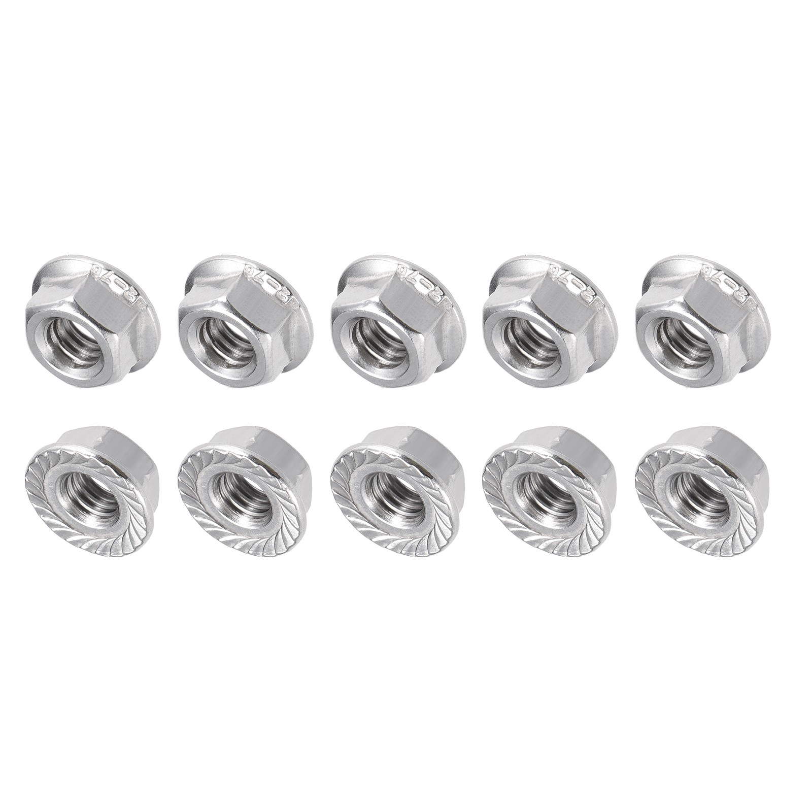 Serrated Flange Hex Lock Nuts (M6) 304 Stainless Steel, 20 Pcs, Silver Tone
