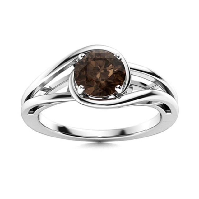 Solitaire 5MM Round Smoky Quartz Split Shank Women Ring 925 Sterling Silver