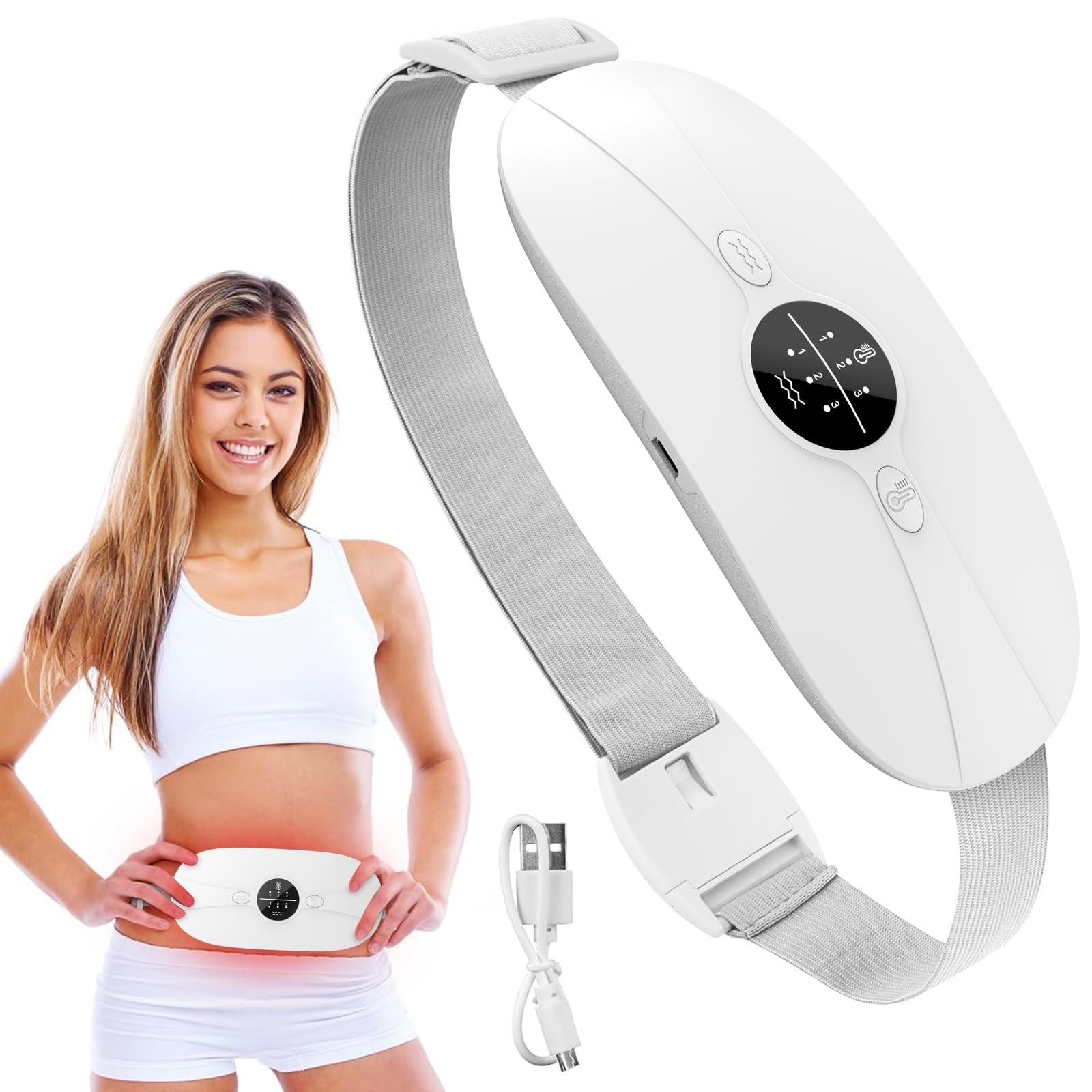 Heating Pad for Period Cramps, 3 Heat Levels and 3 Massage Modes, Portable He...