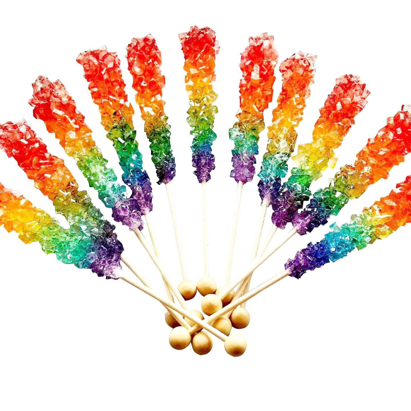Rainbow Rock Candy - Colorful Rock Candy Sticks Individually Wrapped Extra Large