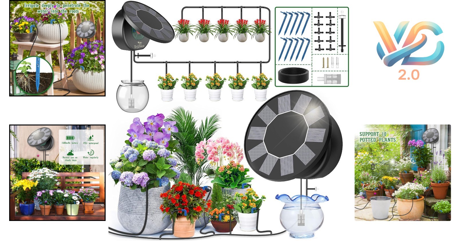 Solar Drip Irrigation Kit 10M Hose Automatic Watering with 9 Modes