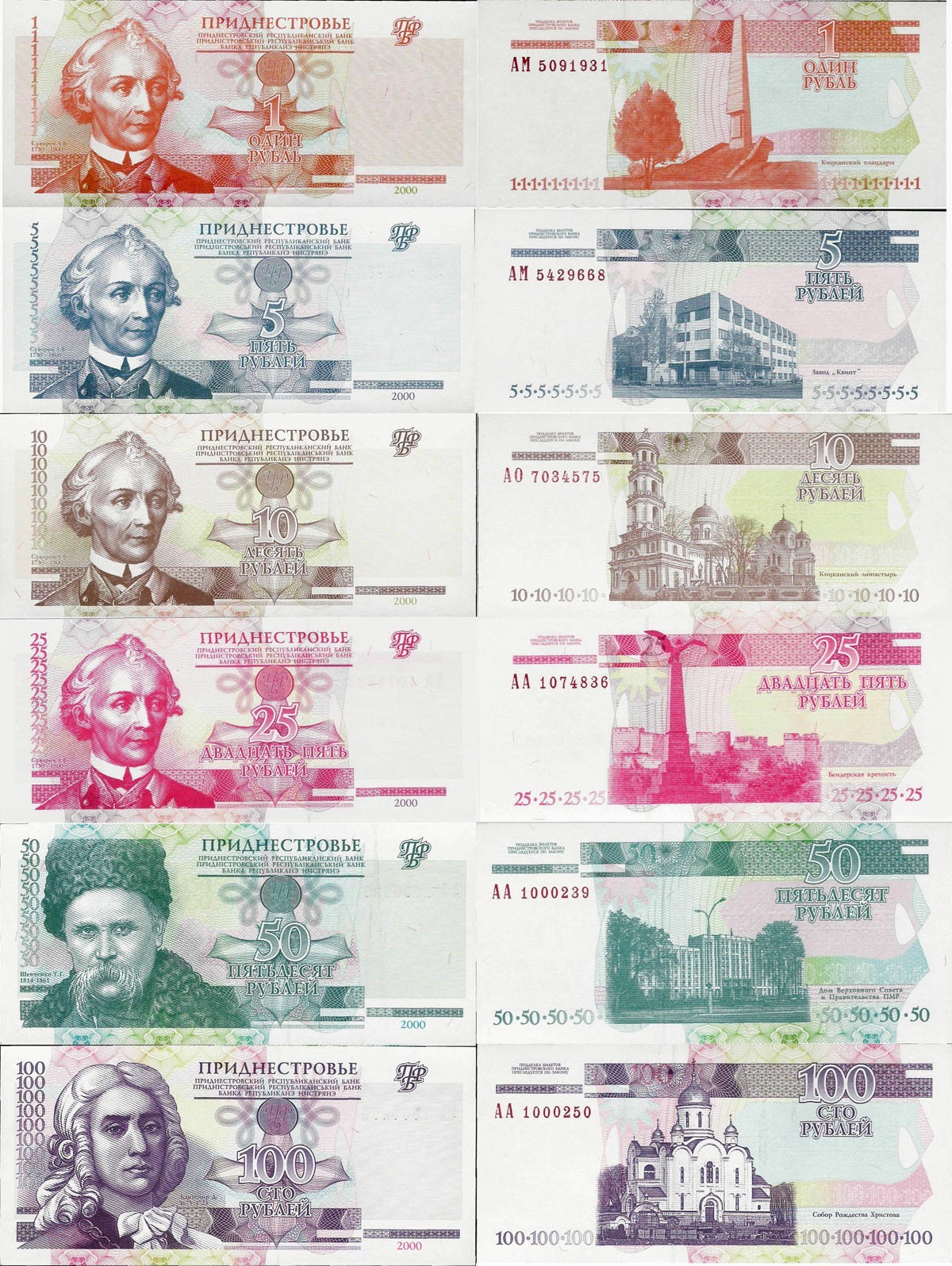 Transnistria 2000 - set 6 pcs. 1+5+10+25+50+100 rublei - Pick 34-39 UNC