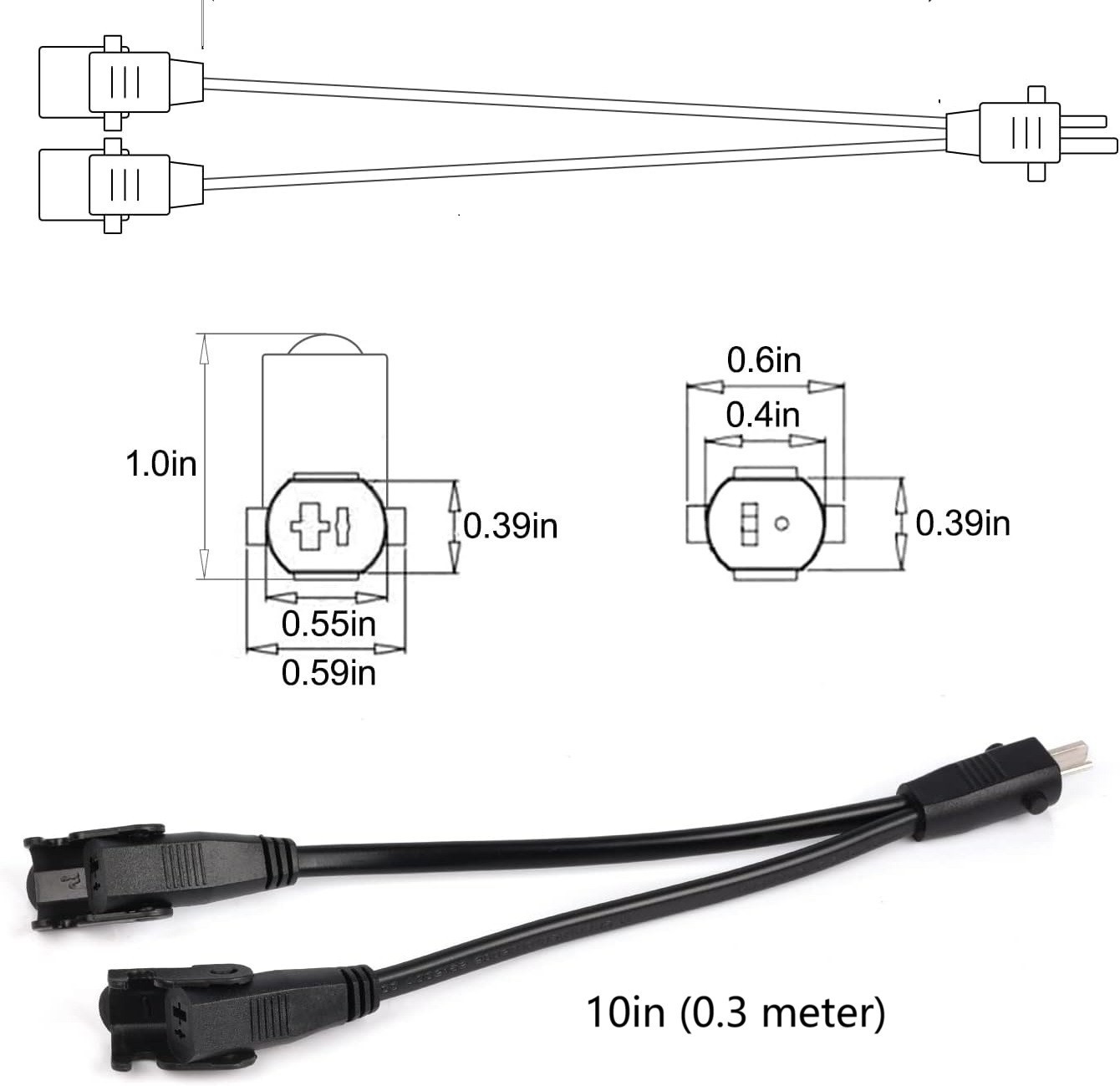 2pc Lift chair power supply 2Pin Splitter Y-Cable for Okin Limoss Power Recliner