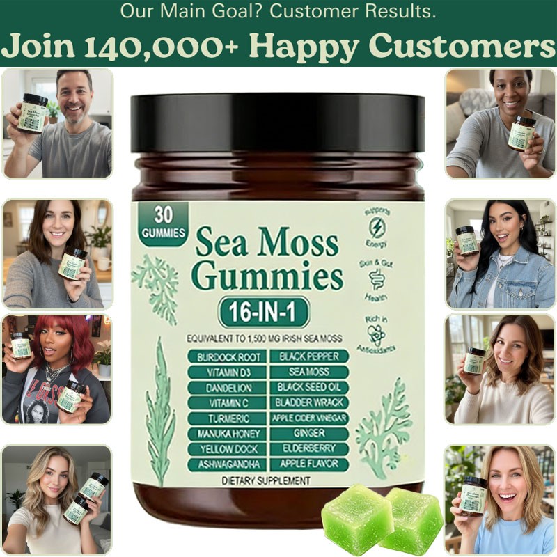 16 in 1 Organic Sea Moss Gummy | Irishmoss Extract 6000Mg | Green Apple Flavor