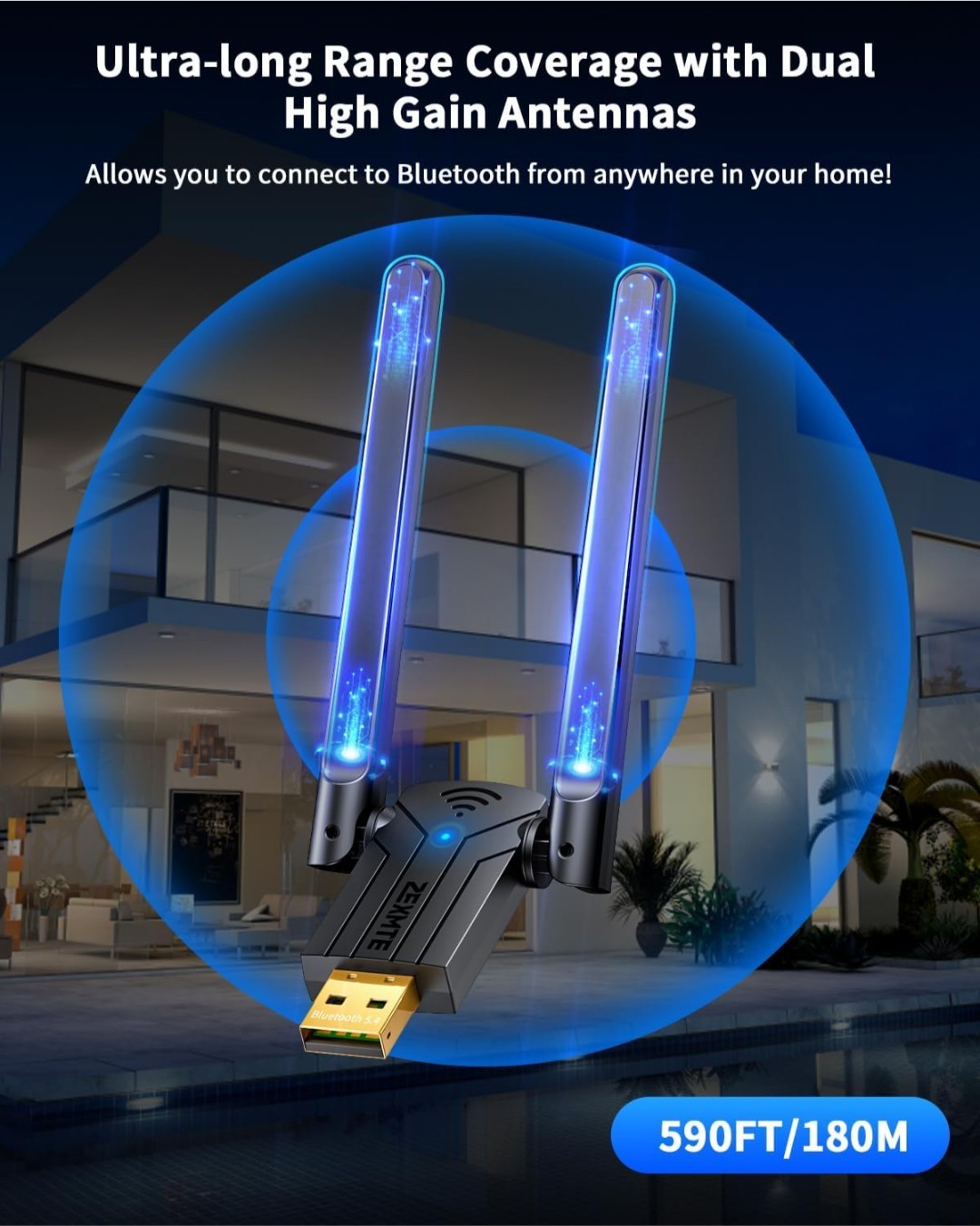 ZEXMTE USB Bluetooth Adapter for PC, 5.4 Plug & Play Bluetooth Transmitter & Rec