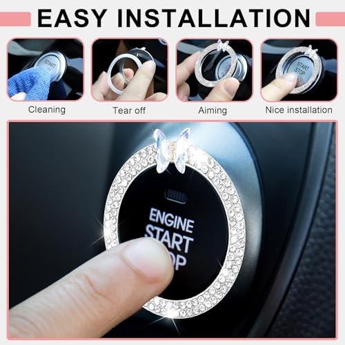 Bling Car Engine Start Button Cover,Butterfly Crystal Rhinestone Push White