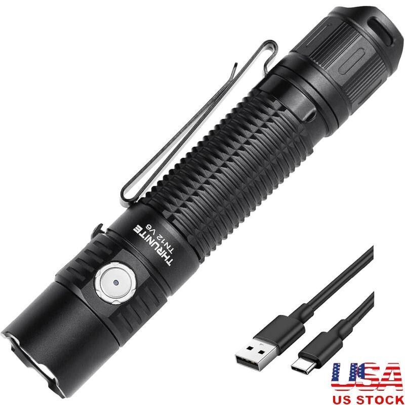 Tactical LED Flashlight High 1950 Lumens Dual Switch USB-C Rechargeable Compact