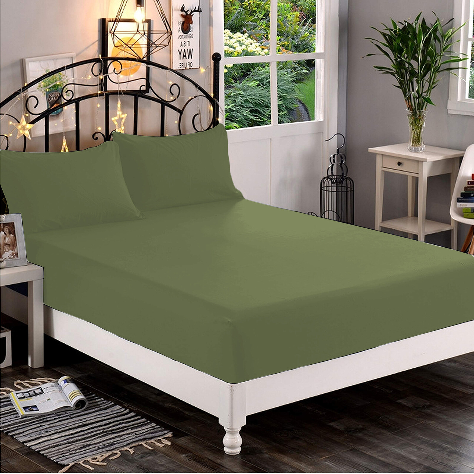 Extra Deep Pocket Bed Sheets 1000 - 1200 TC Egyptian Cotton Moss Solid