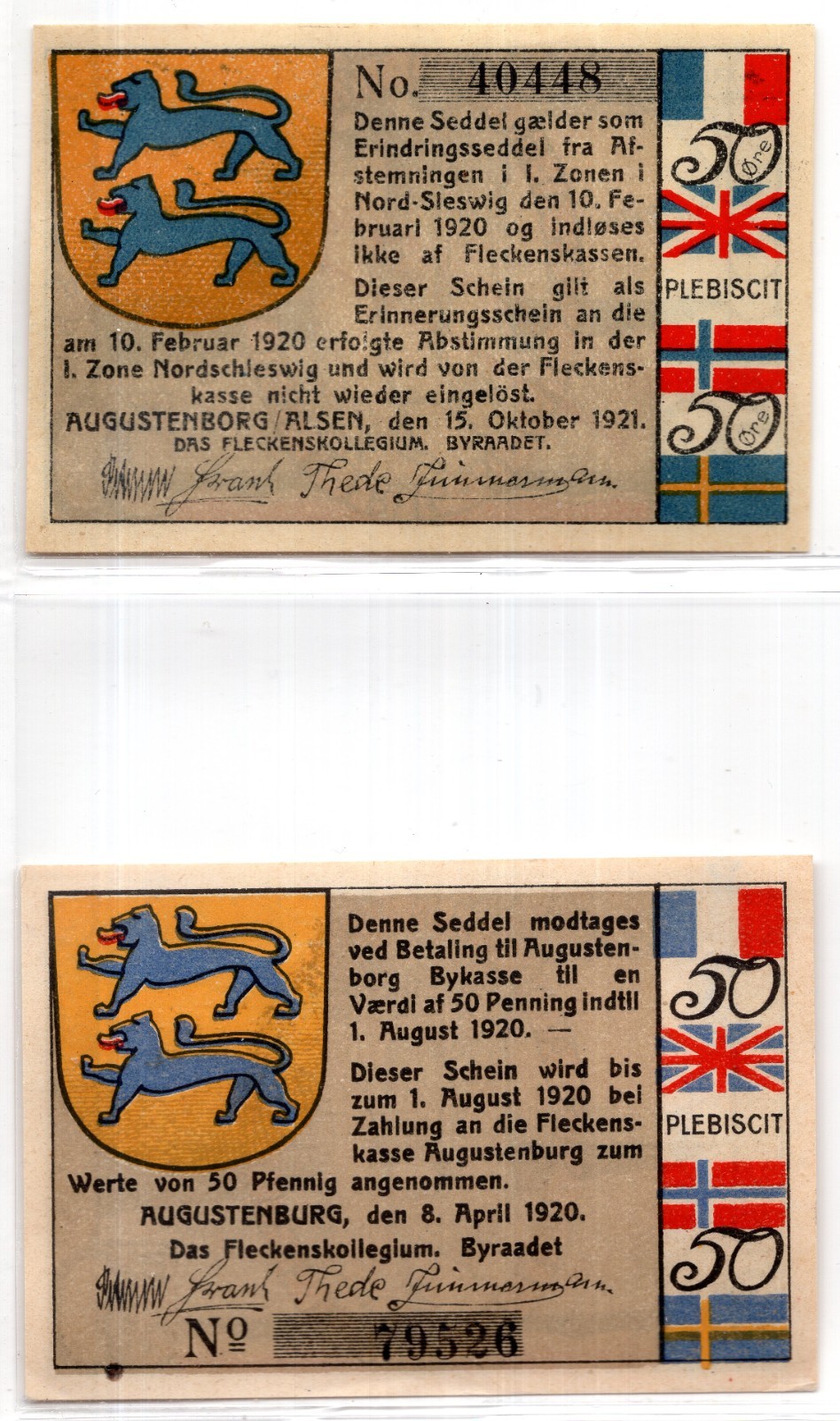 1920 Germany Augustenborg Notgeld 2 Note Set (757)