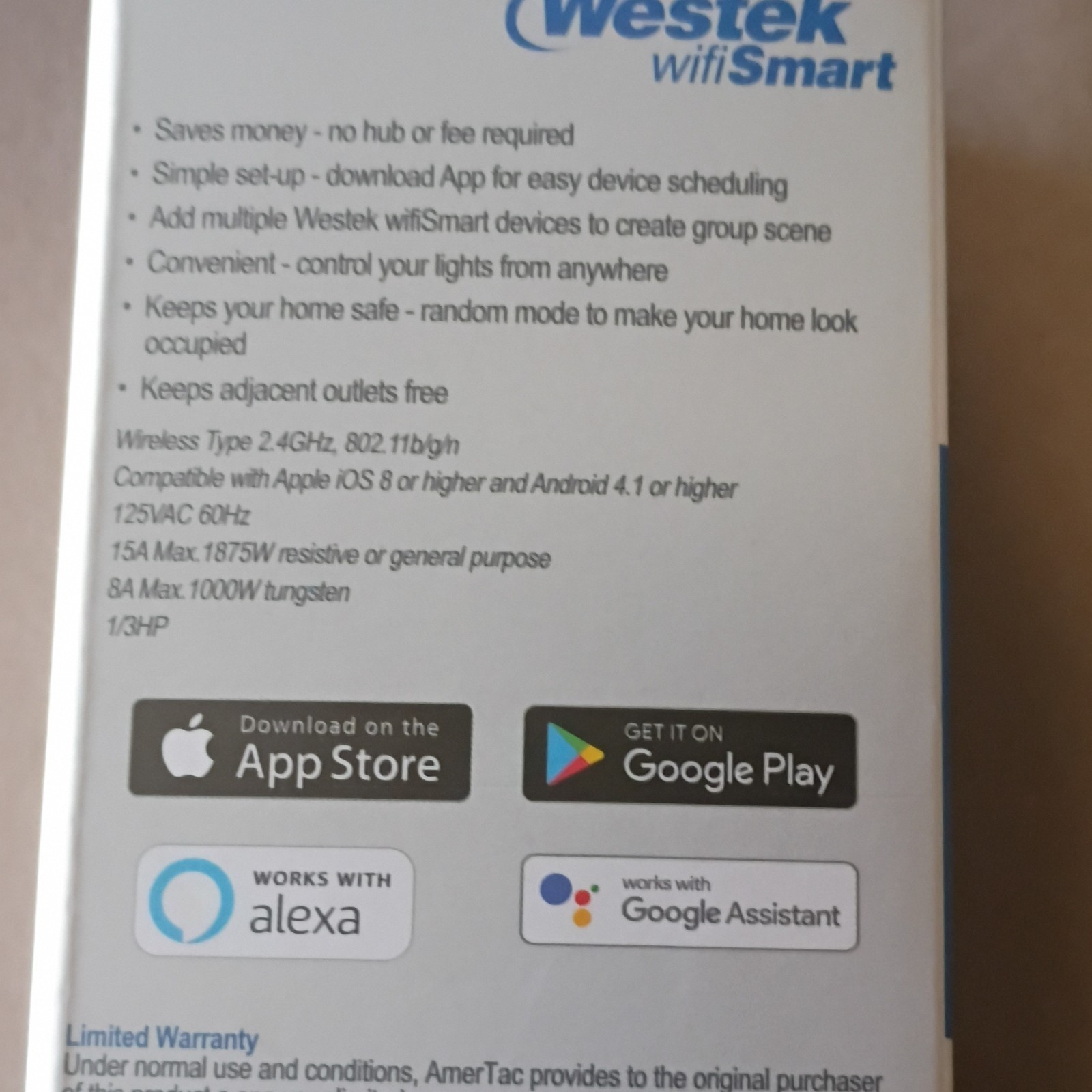 Westek Wi-Fi Smart Plug 1 Outlet App-Controlled Alexa Google Assistant