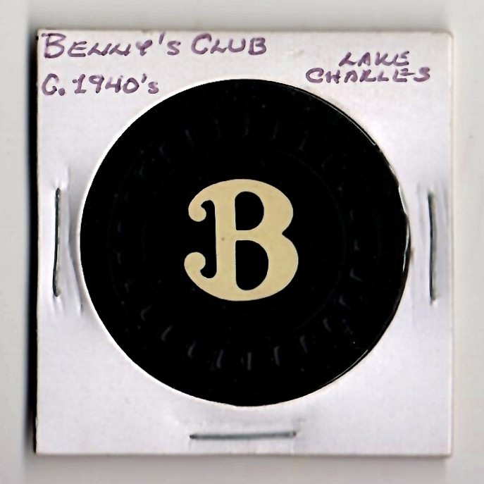 1940s BENNY'S RESTAURANT CLUB LAKE CHARLES LA BLACK CLAY CASINO CHIP CG067135