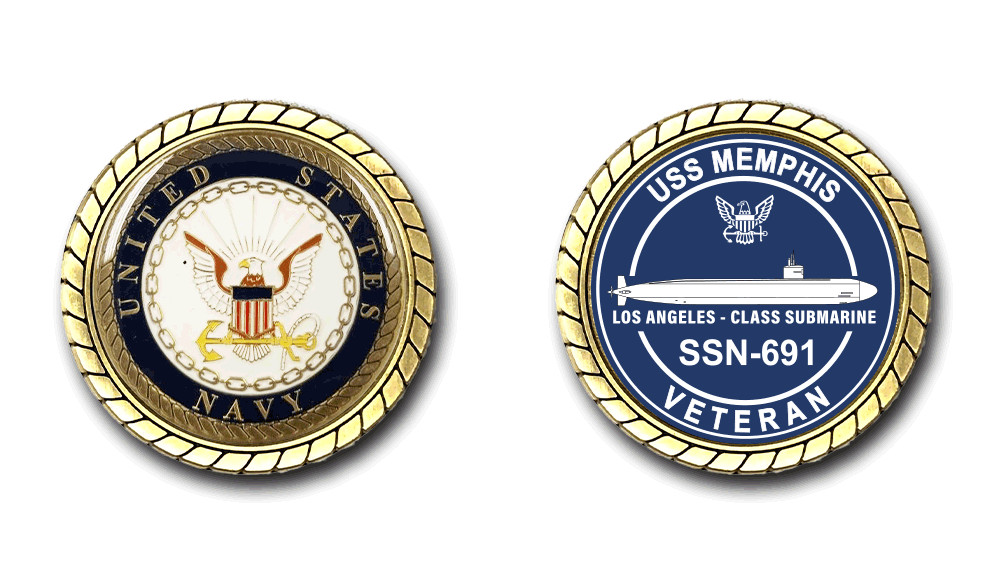 U.S. Navy USS Memphis SSN-691 Silhouette Veteran Challenge Coin