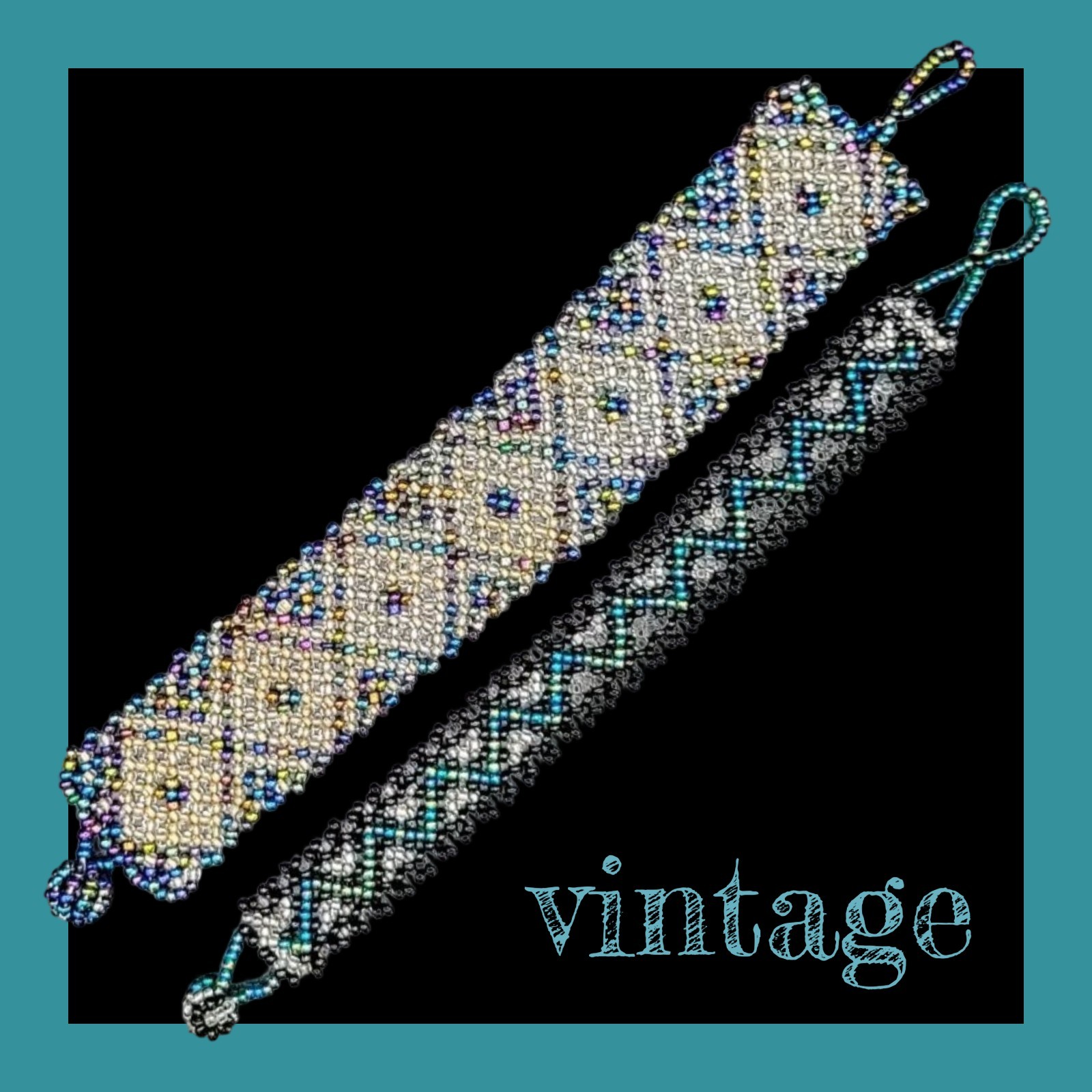 Vintage HANDCRAFTED Bracelets IRIDESCENT BLUE PURPLE Sz 6.5 & 7 BOHO Gypsy URBAN