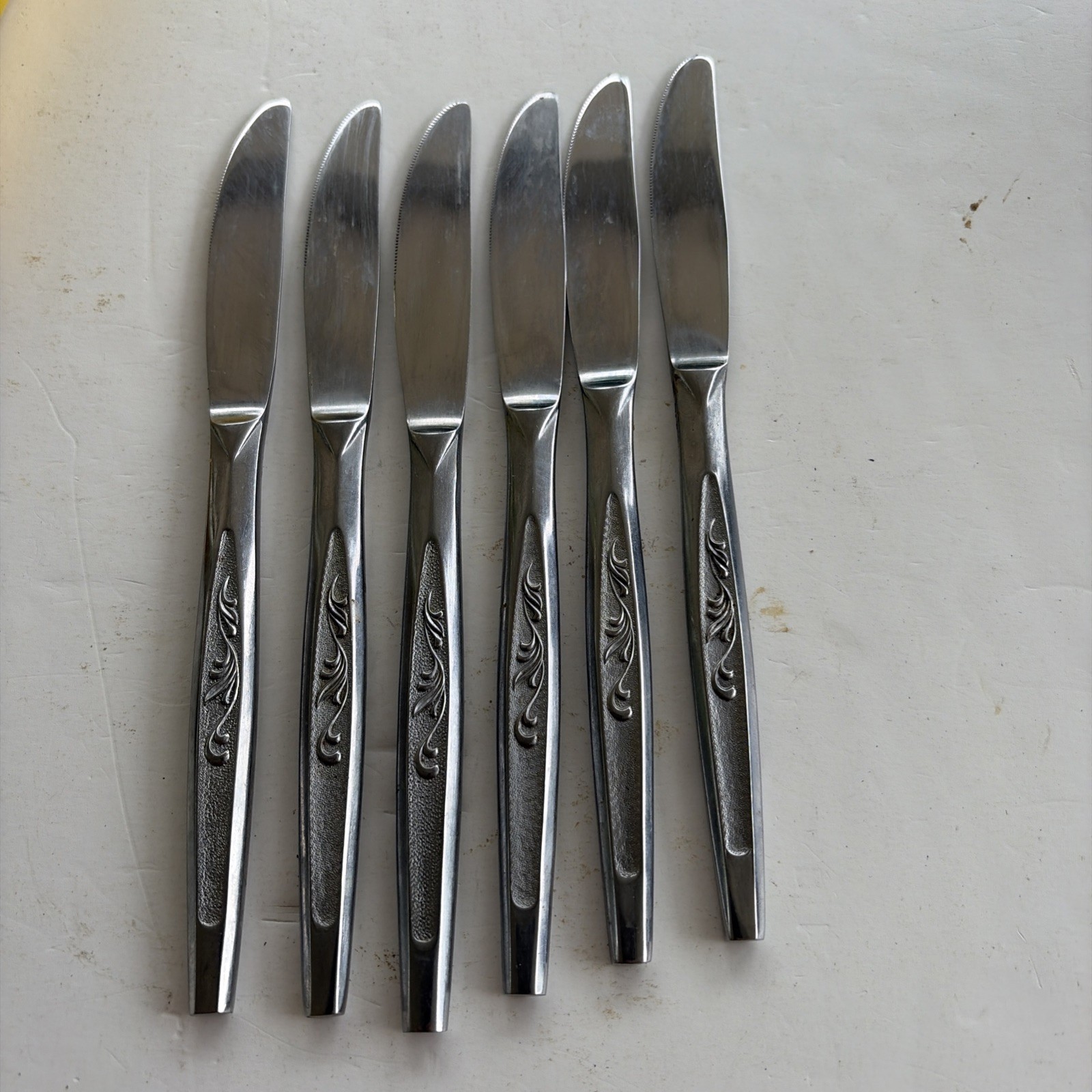 6 Carlton Woodcrest Stainless Japan Dinner Knives Knife 8.5”