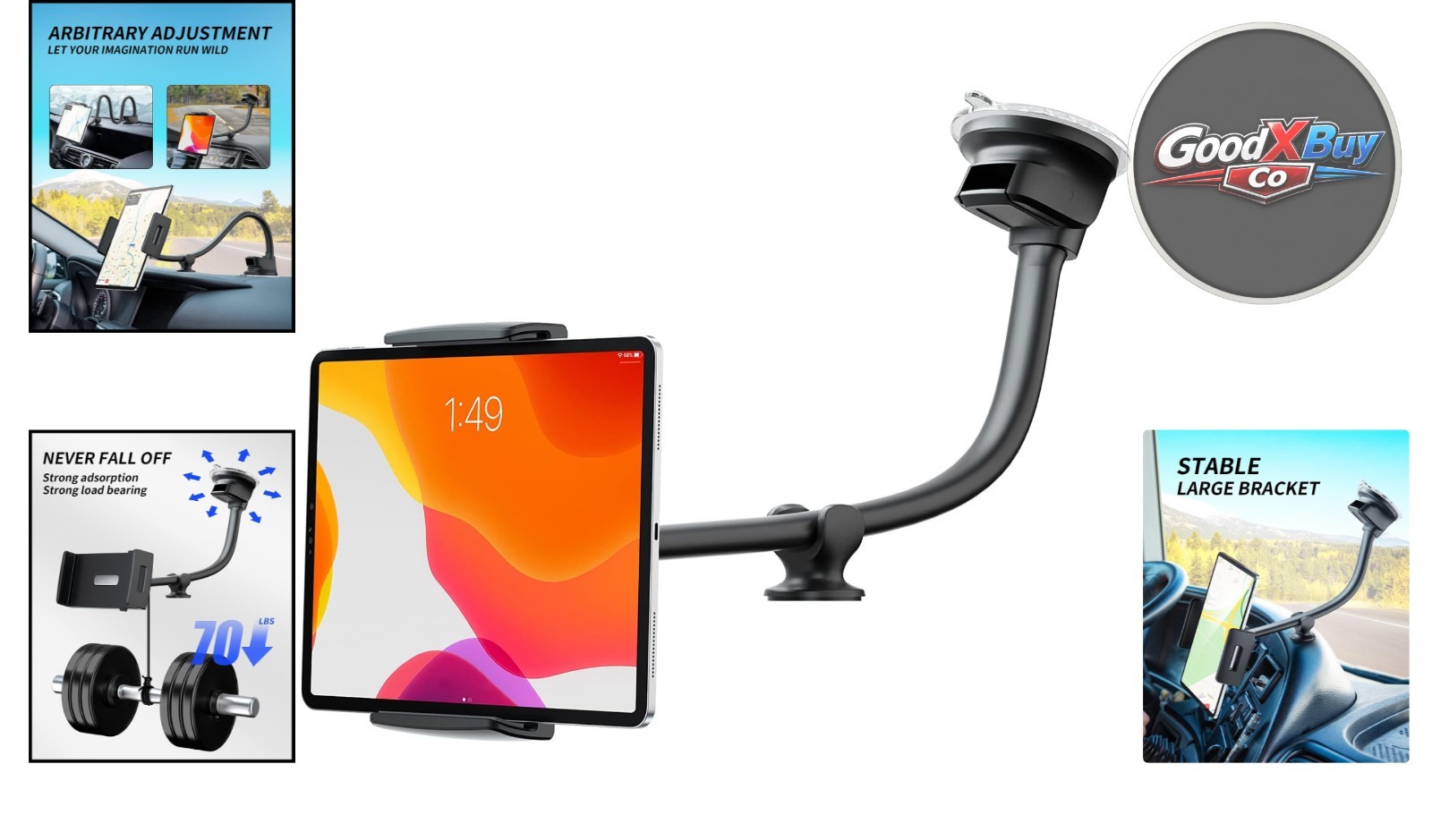 Flexible Gooseneck Tablet Mount for Car SUV Windshield Dashboard Black