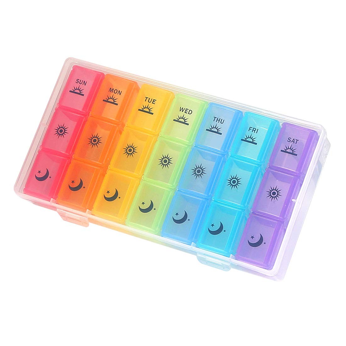 Weekly Pill Organizer 3-Times-A-Day 7 Day Pill Box Large Compartments Moisture