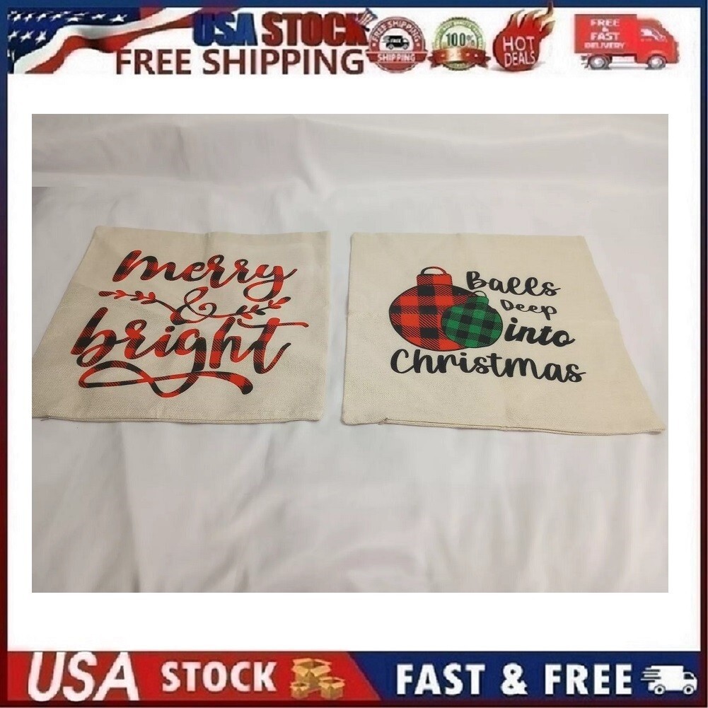 2pc Merry & Bright / Balls Deep Into Christmas Pillow Covers. Measures 17.5"