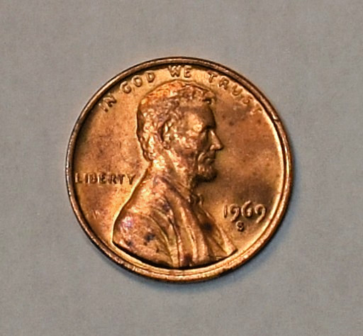 1969 S Penny Error Double Die DDO, DDR Strike Through Memorial Clash Red Rainbow