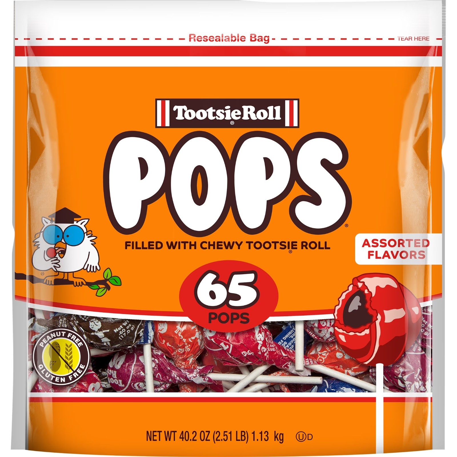 Tootsie Pops, Assorted Peanut Free and Gluten Free Lollipops, 65 Count.