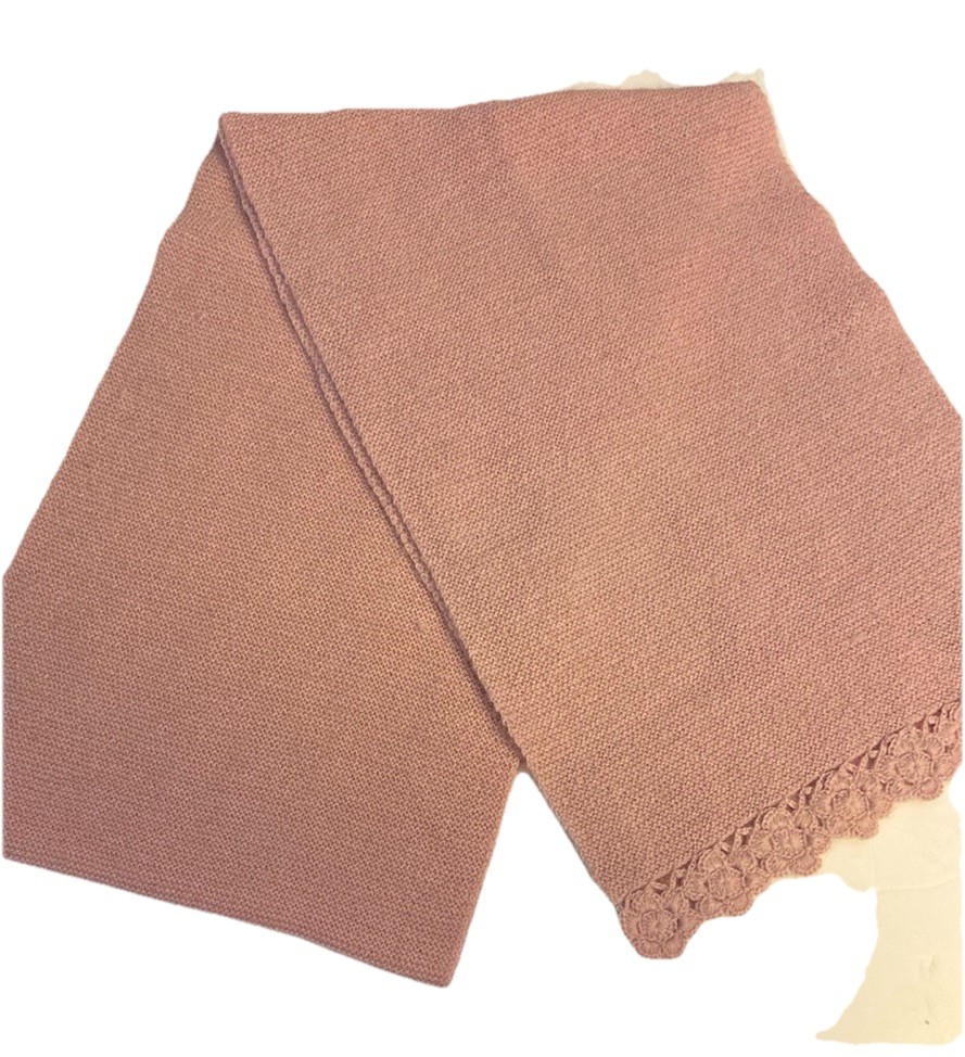Mon Repos Peru Alpaca Knit Scarf Blush Pink Chalina Hand Crochet Floral Trim