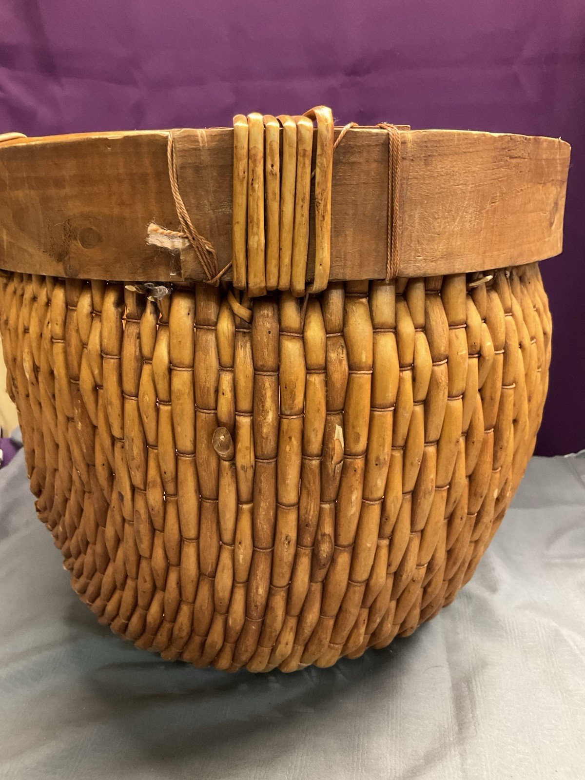 Large Oval Woven ASIAN Gathering Basket Missing Wood Handle